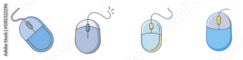 Collection of Four Different Style Computer Mouse Icons Designs Variations