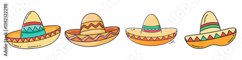 Collection of Colorful Sombreros Mexican Hats Fiesta Celebration