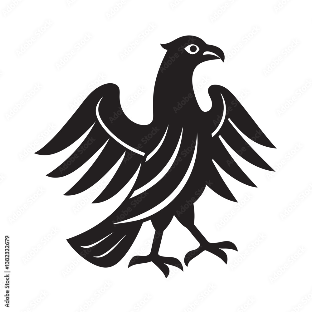 Fototapeta premium Black eagle vector illustration, a cartoon bird icon with wings