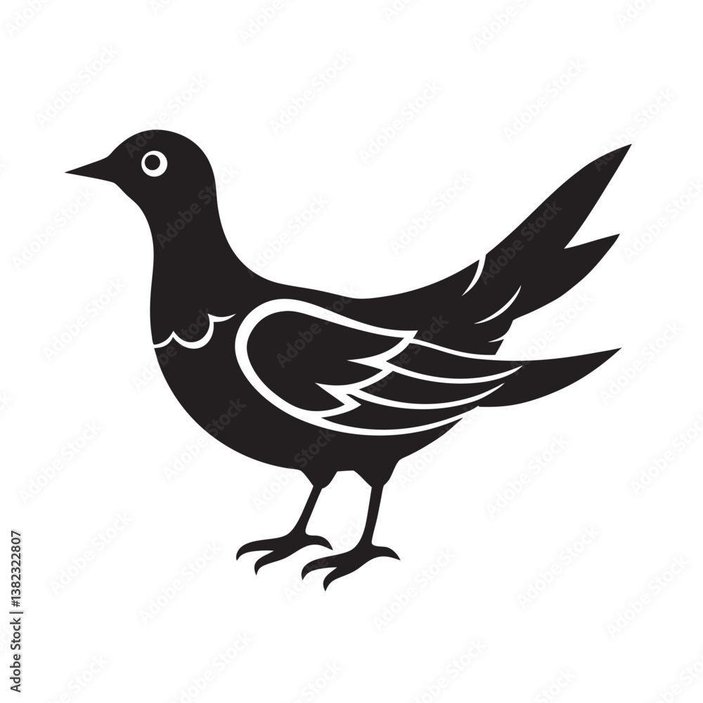 Black bird silhouette vector on a winter branch Black bird silhouette vector on a winter branch