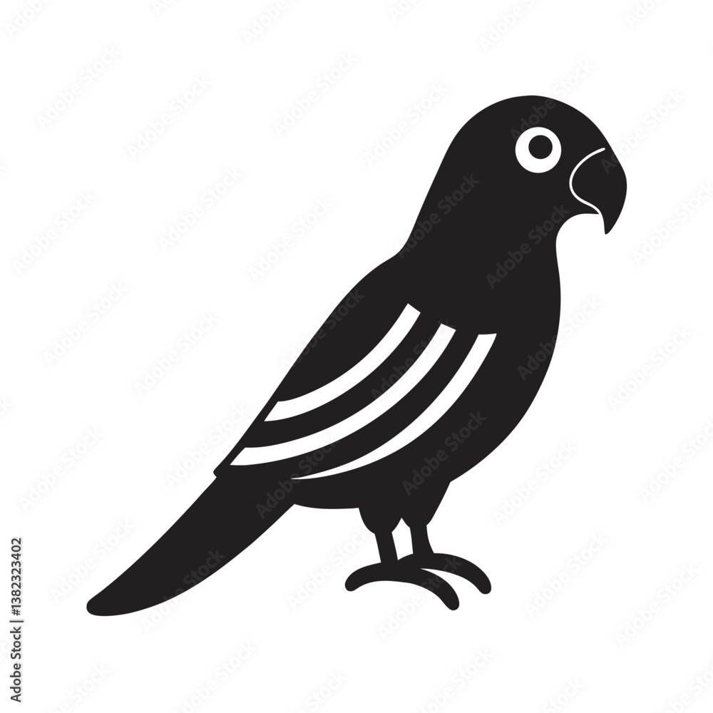 Fototapeta premium Black bird rainbow lorikeet silhouette on winter branch vector illustration
