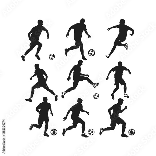 Football Player Silhouette set Clipart on a white Background
