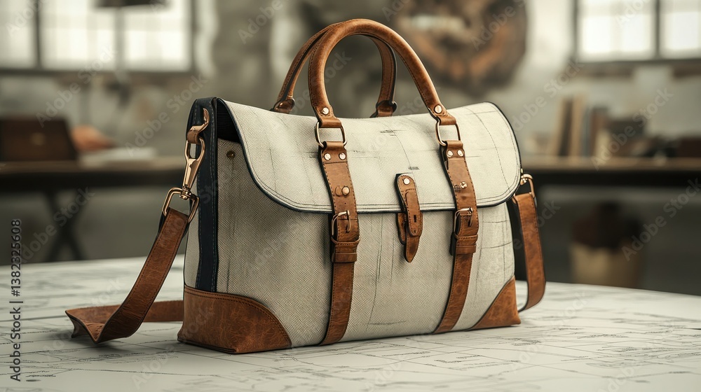 Cream and brown leather messenger bag