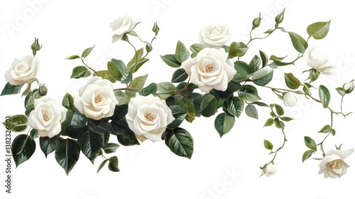 Wallpaper Mural A delicate watercolor depiction of white roses and eucalyptus branches arranged in a beautiful bouquet, suitable for various applications including weddings, greetings, and decorative designs Torontodigital.ca