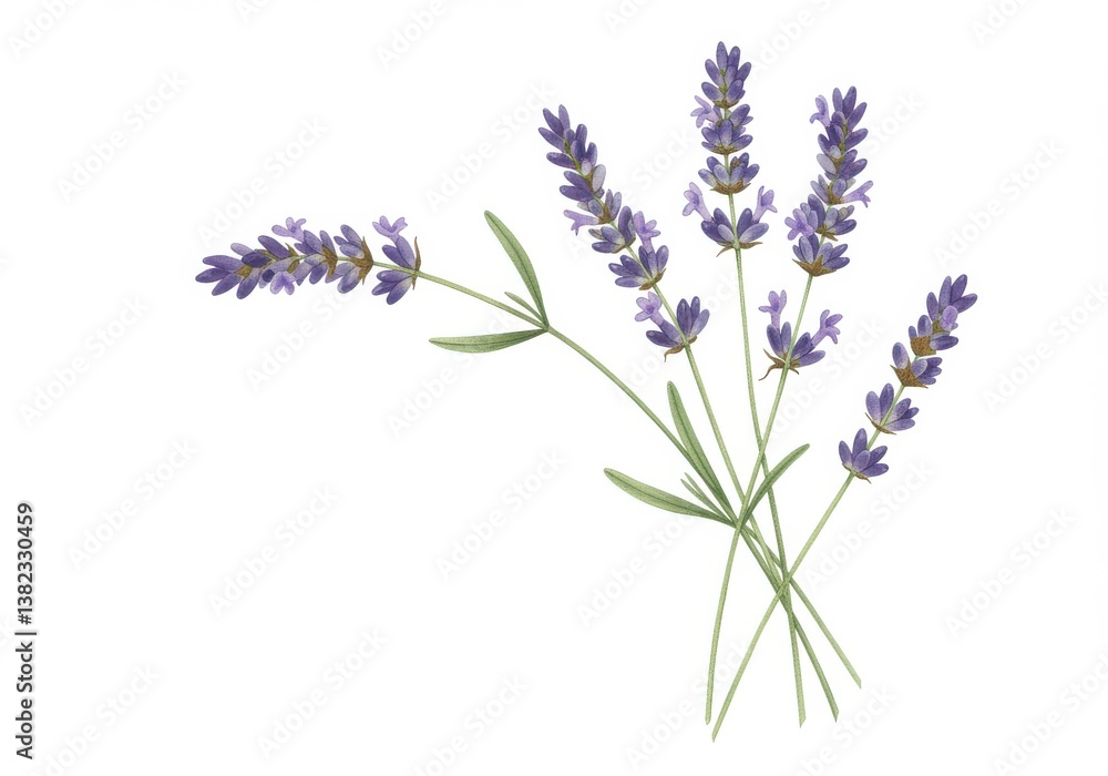 Naklejka premium A watercolor illustration of a small bunch of lavender flowers on a white background isolated view