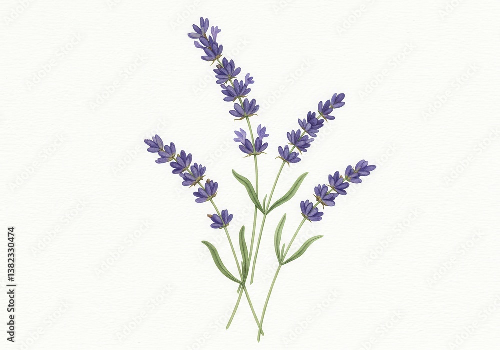 Watercolor painting of lavender flowers with green stems on a white background simple and elegant art Watercolor painting of lavender flowers with green stems on a white background simple and elegant art
