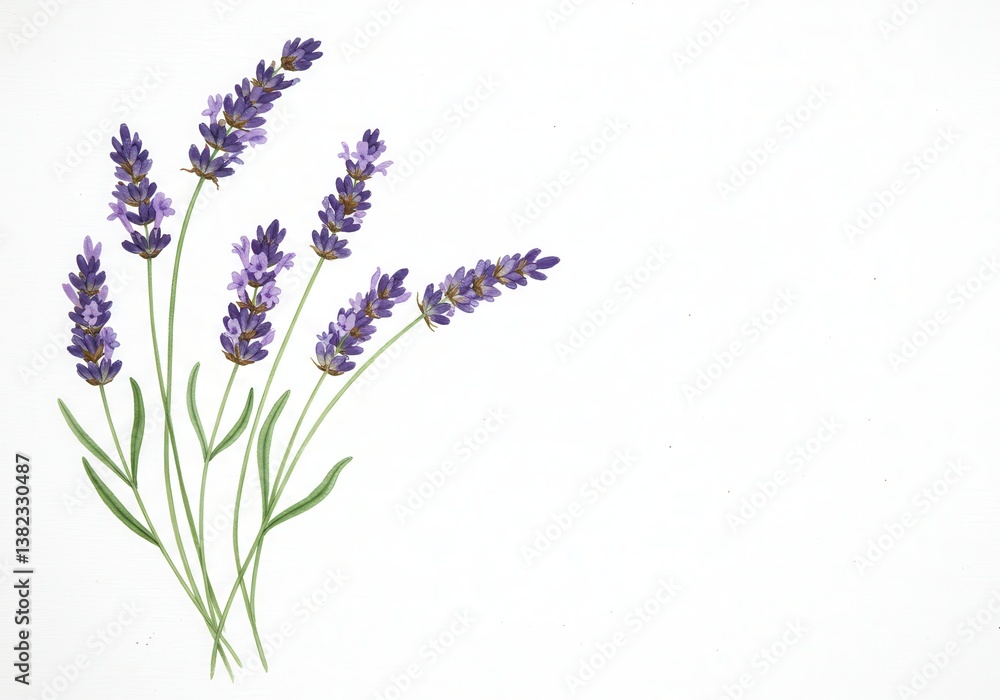 Naklejka premium A botanical illustration of several sprigs of lavender on a white background in a watercolor style