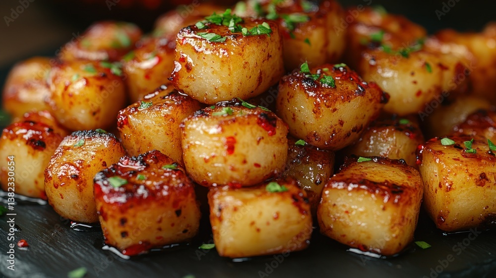 Crispy, caramelized potato cubes Crispy, caramelized potato cubes