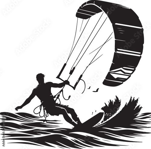 Kitesurfing silhouette vector illustration 