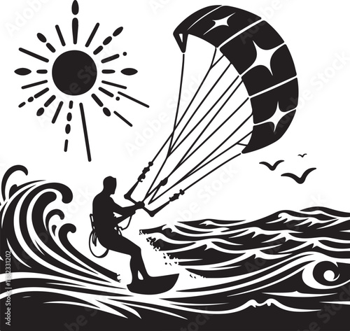 Kitesurfing silhouette vector illustration 