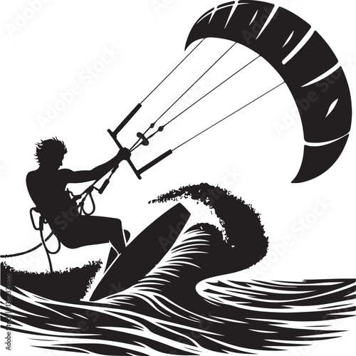 Kitesurfing silhouette vector illustration 