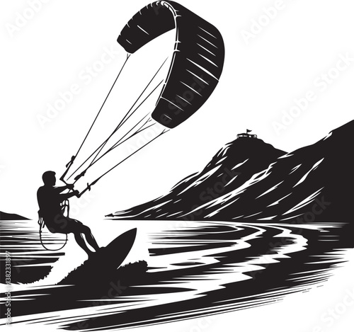 Kitesurfing silhouette vector illustration 
