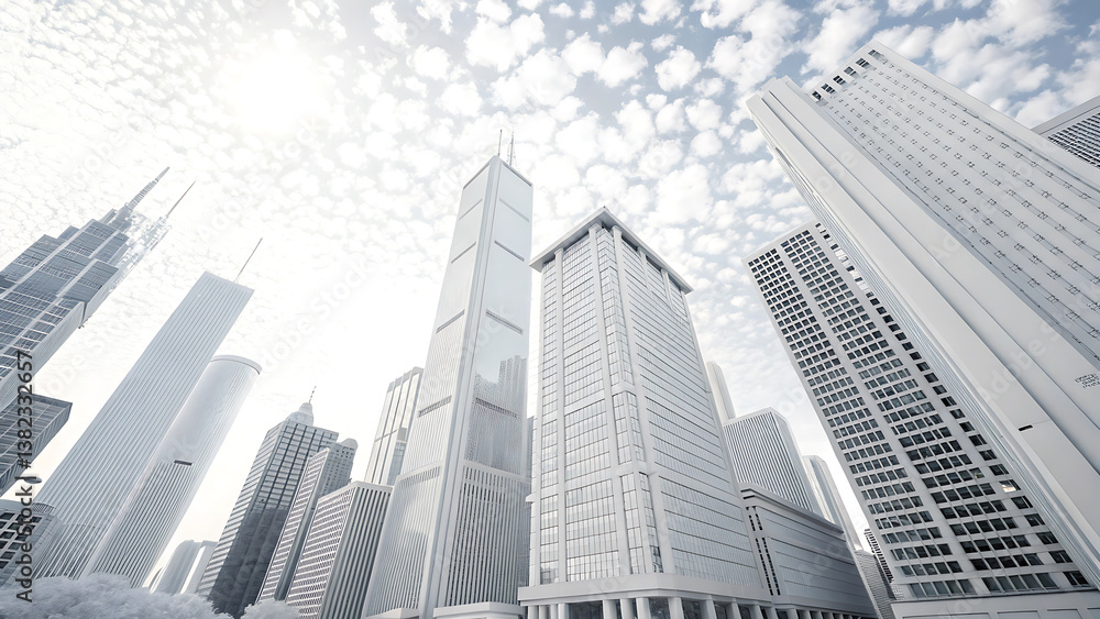 Fototapeta premium Modern Cityscape Stunning White Skyscrapers Reaching for the Sky