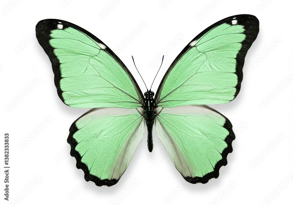 Isolated image of a light green butterfly with black accents on a white background in full view Isolated image of a light green butterfly with black accents on a white background in full view