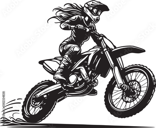 Motocross rider ink drawing Hand drawn vector