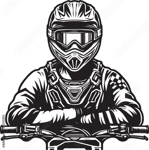 Motocross rider ink drawing Hand drawn vector