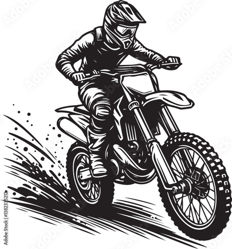 Motocross rider ink drawing Hand drawn vector