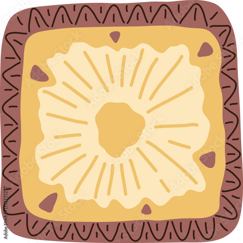 Artistic hand drawn illustration of square pineapple. Vector drawing of exotic fruit slice with juicy pulp isolated on white background. Drawing of summer vegan dessert for your printing.