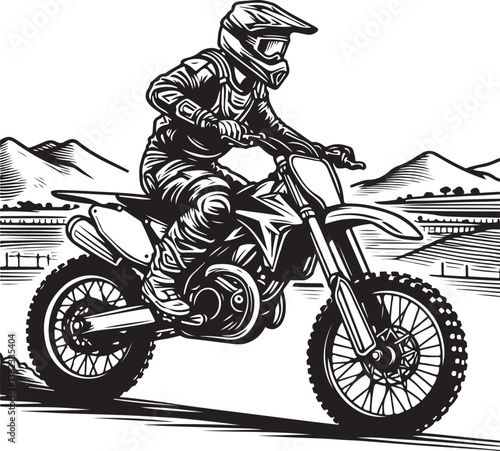 Motocross rider ink drawing Hand drawn vector