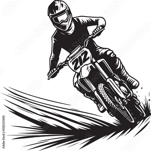 Motocross rider ink drawing Hand drawn vector