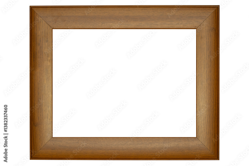 Empty rectangular wooden picture frame with a natural wood grain texture is isolated. Simple, classic frame suitable for displaying artwork, photographs, or mirrors. Empty rectangular wooden picture frame with a natural wood grain texture is isolated. Simple, classic frame suitable for displaying artwork, photographs, or mirrors.