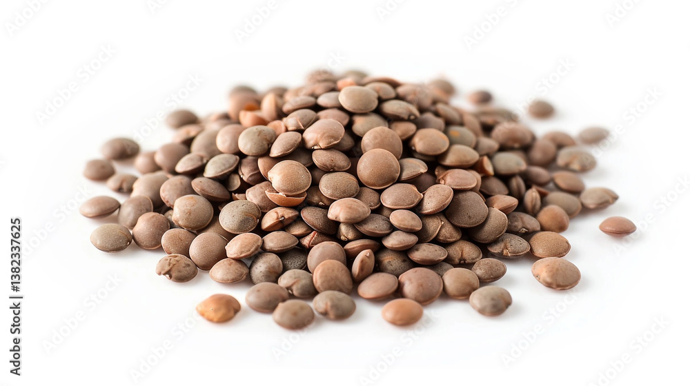 Pile of brown lentils isolated on a white background, showcasing a natural food ingredient. Pile of brown lentils isolated on a white background, showcasing a natural food ingredient.