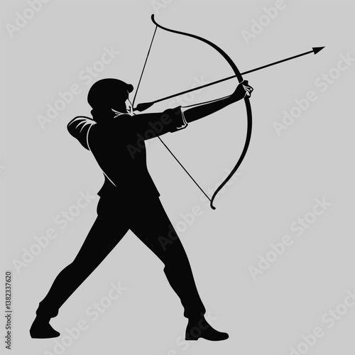 archer pulling back a bowstring silhouette vector design art and illustration