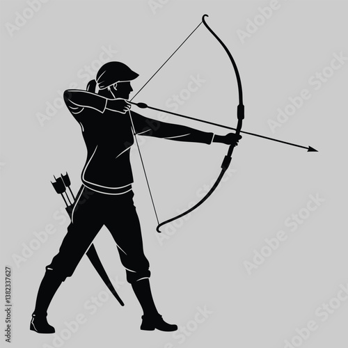 archer pulling back a bowstring silhouette vector design art and illustration