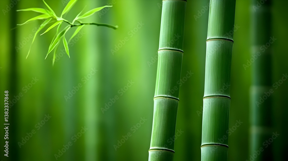 Lush bamboo stalks in a serene green environment, emphasizing nature's beauty.
