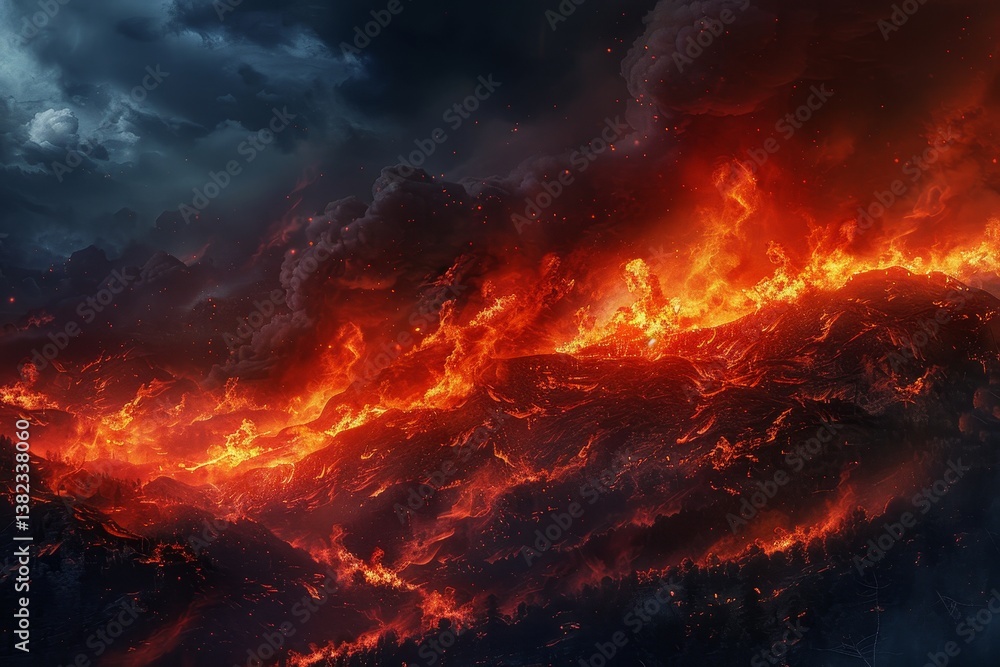 A fiery dragon soars through a fiery inferno, its wings ablaze, The crackle and roar of the inferno consuming everything in its path A fiery dragon soars through a fiery inferno, its wings ablaze, The crackle and roar of the inferno consuming everything in its path