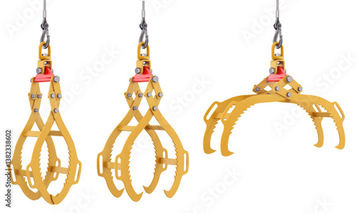 Log lifting tongs isolated on white background in three poses - 3D illustration
