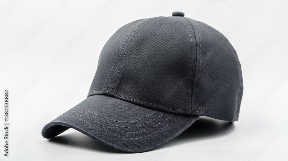 Grey baseball cap isolated on a white background, showcasing a classic sports accessory. Grey baseball cap isolated on a white background, showcasing a classic sports accessory.