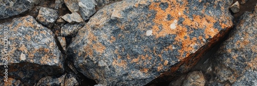 Close-up of rocks and pebbles showing texture and color variations.