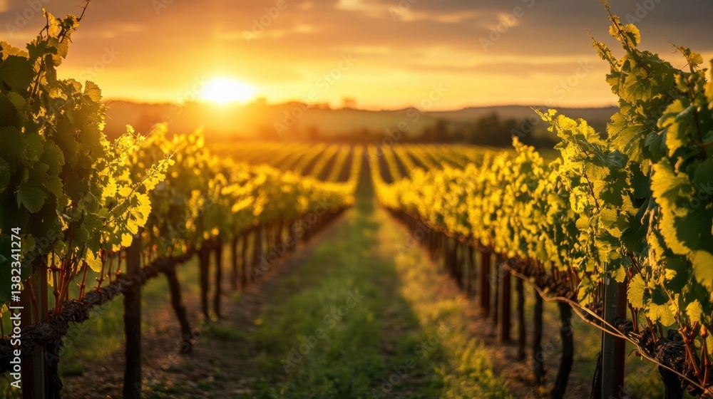 Naklejka premium Serene Botanical Background showcasing a peaceful vineyard,