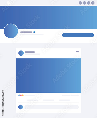 Facebook Social Media UI Elements with Profile Layout, Story Highlights, Feed Grid, Timeline, and Verified Badge Icons