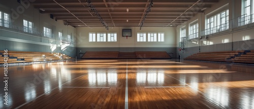 Wallpaper Mural Sunlight Streaming Through Windows of a Spacious Indoor Basketball Court Torontodigital.ca
