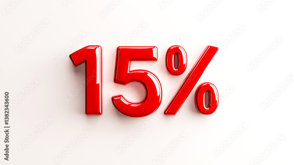 15% Discount red 3D text sale promotion and percentage symbol image 15% Discount red 3D text sale promotion and percentage symbol image