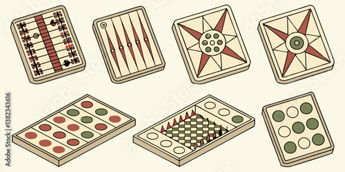 Vintage Retro Board Games Illustration Abacus Backgammon Star Games Checkers Peg Solitaire Nine Mens Morris - Classic Board Games Style
