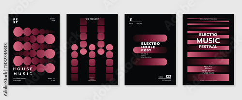 Music poster design background vector set. Electro Sound Cover template with vibrant abstract gradient geometric shape. Ideal design for social media, flyer, party, music festival, club.