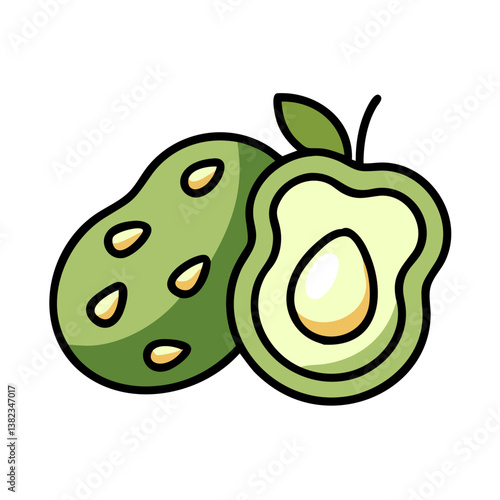 Cartoon Avocado Illustration Whole and Halved with Seeds