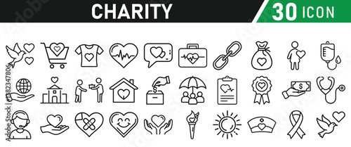 Charity and Donation icon set. Help, volunteer, donated, assistance, sharing and solidarity symbol. Liner icons vector collection for web.