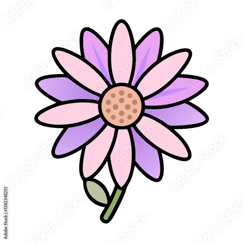 Pink Purple Flower Illustration, Simple Floral Design, Cute Botanical Art