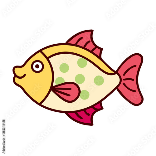 Cute Cartoon Fish Illustration Yellow, Red, Green Spots