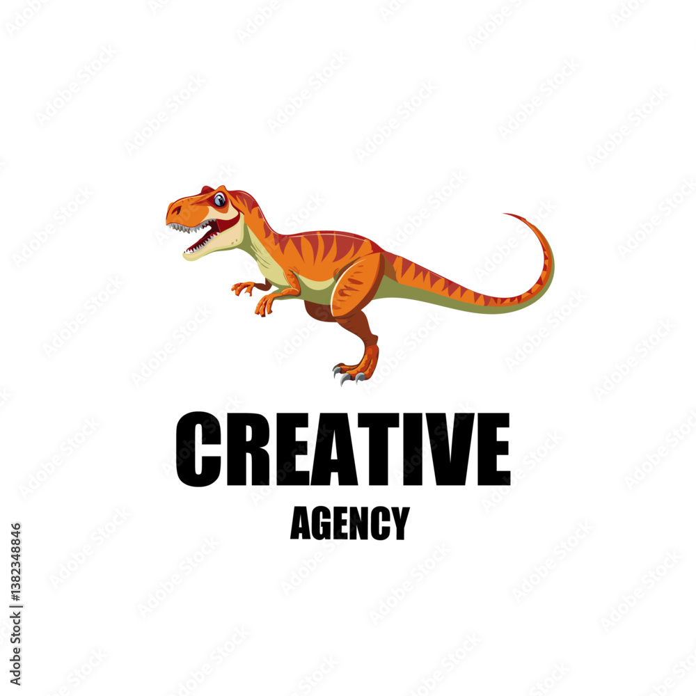 vector illustration of a tyrannosaurus rex, with text creative agency logo icon design