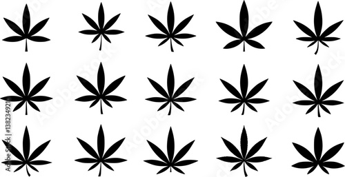 set of Cannabis (marijuana) hemp leaf flat icon for apps and websites
