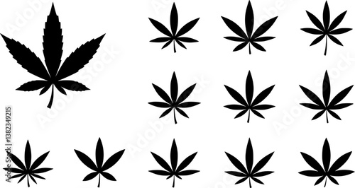 set of Cannabis (marijuana) hemp leaf flat icon for apps and websites

