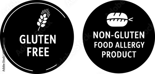 set of gluten free or non gluten food allergy product dietary label for apps and websites
