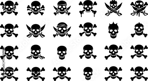 set of Crossbones and skull death flat vector icon for apps and games
