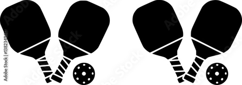 set of Pickleball paddle with ball flat vector icon for sports apps and websites
