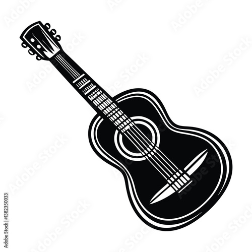 Black and White Illustration of an Acoustic Guitar Art & Illustration
